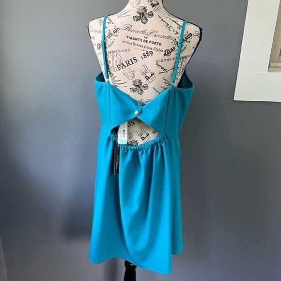 Market & Spruce Teal spaghetti strap v-neck midi dress with scallop hem pockets - Picture 2 of 8